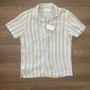 Porter & Ash NWT 100% Linen Striped Button Down Short Sleeve Shirt Men's Med
